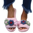 thumbnail image 4 of Xfvqtps Womens Plush Slippers Color Blocked Flowers Plush Fleece Line Non Slip Warm Winter Rubber Slippers Ladies Lovely Home Round Head Soft Sole Cotton Slippers Pink, 4 of 9