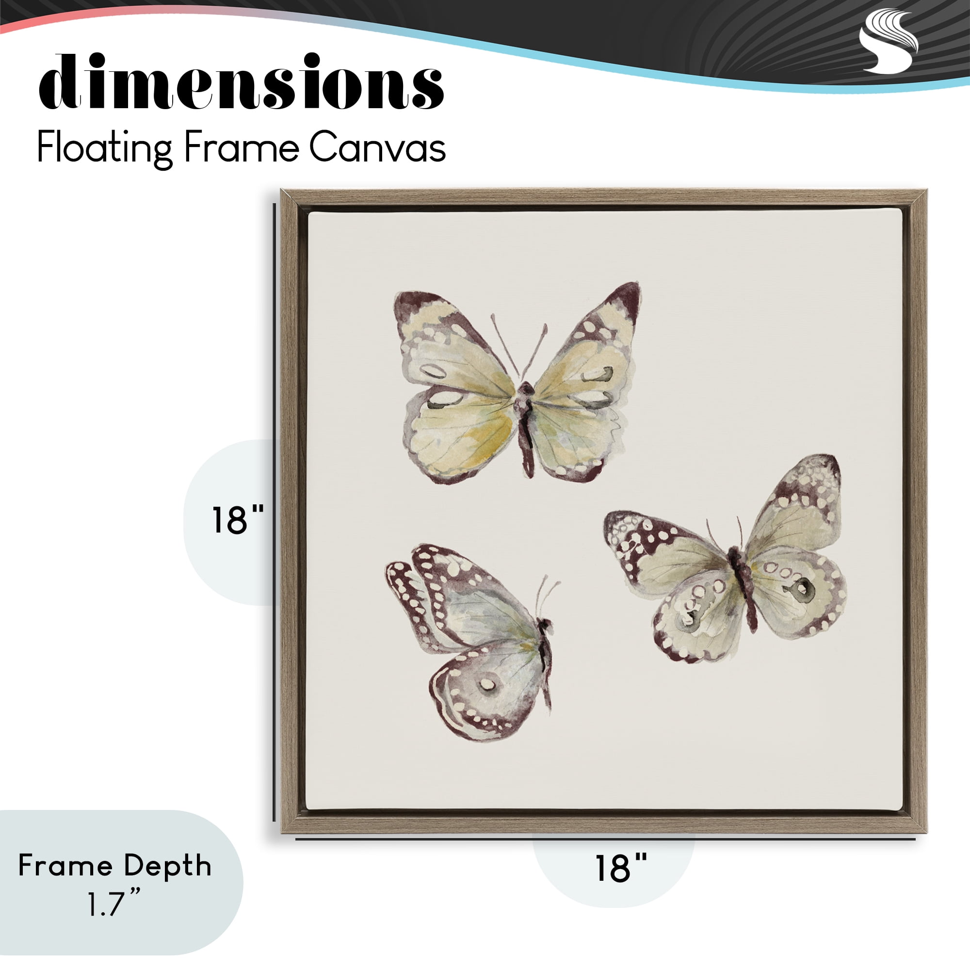 Stupell Industries Delicate Butterflies on Beige Brown Framed Floater Canvas Wall Art, design by Patricia Pinto