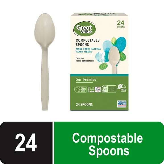 Great Value Disposable Compostable Spoons, 24 Count