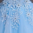 thumbnail image 5 of Girls Sleeveless Lace Tulle Flower Dress, Floor Length Layered Princess Ball Gown with Beading, Elegant formal Outfit for Wedding, Birthday Party, Pageant & Kids Photoshoot Events Blue 3-4Years, 5 of 6