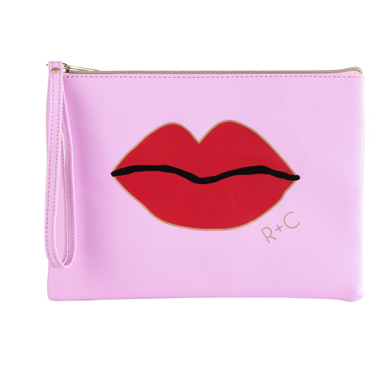 ketcher Indgang Oceanien Ruby+Cash Glitter Lips Makeup Bag Cosmetic Pouch with Wristlet, Pink -  Walmart.com