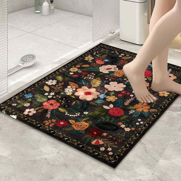 Clearance! Bathroom Rugs Flower Carpet Bath Rug Super Absorbent Quick Dry Backing Non Slip Washable Bathroom Floor Mats Shower Rug For In Front Of Bathtub Shower Room School Office Supplies