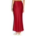 thumbnail image 5 of WULMLEO Women's Elegant Satin Skirts High Waisted Flared Casual Work Office Fishtail Midi Skirt Wine S, 5 of 6