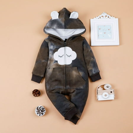 

MERSARIPHY Baby s One-piece Suit Warm Long Sleeve Zip Up Tie-dye Hooded Jumpsuit for Toddler Boys Girls
