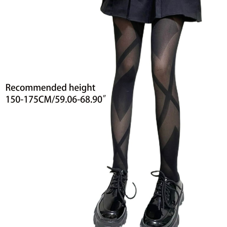 Women Sexy Sheer Mesh Black Pantyhose Geometric Diamond Striped