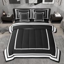 jejeloiu Modern Abstract Geometric 7 Pieces Bedding Comforter Set,Square Box Full Bedding Set,Black White Fitted Sheet Flat Sheet For Men Women,Super Cozy Room Decor Reversible