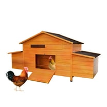 ZephyPaws Large Chicken Coop,68in Wooden Hen House,Weatherproof Duck Poultry Cage for 6-8 Chickens with 4 Nesting Box,Leak Proof Tray,Brown