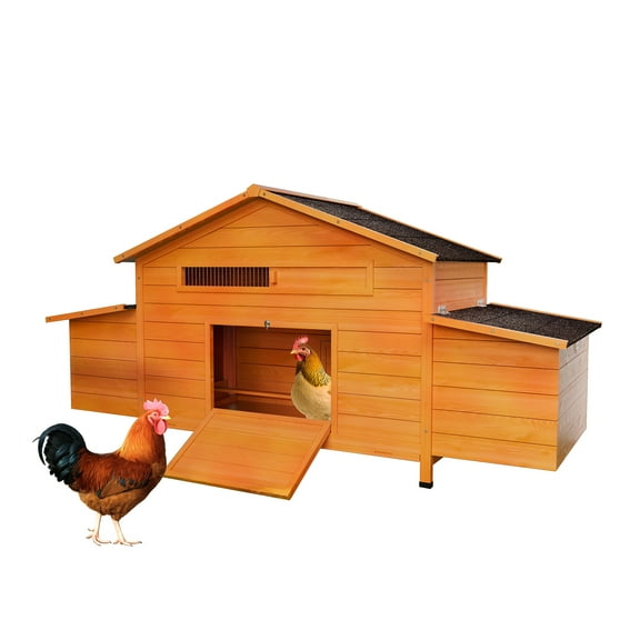 ZephyPaws Large Chicken Coop,68in Wooden Hen House,Weatherproof Duck Poultry Cage for 6-8 Chickens with 4 Nesting Box,Leak Proof Tray,Brown