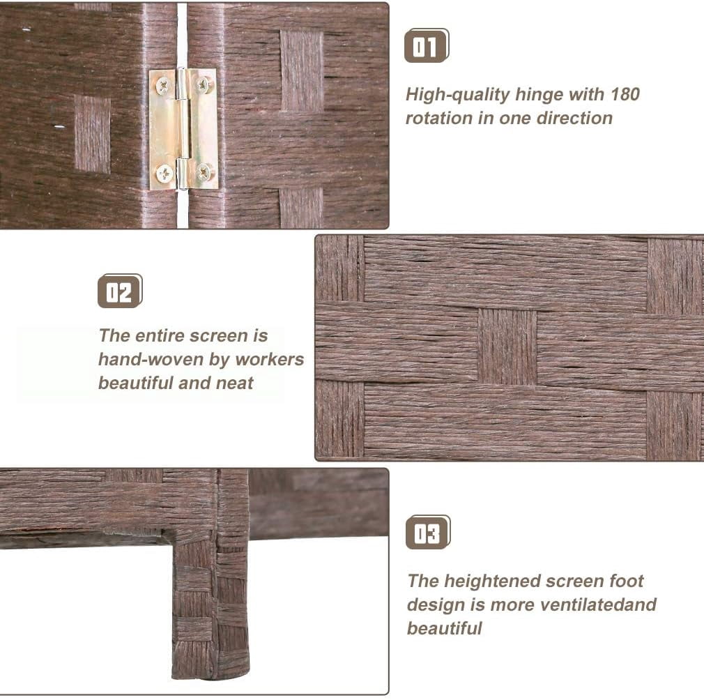 Dkelincs Wood Room Dividers 6 Panels Portable Folding Partition Screen Wood Mesh Woven Design Wall Divider(Brown)