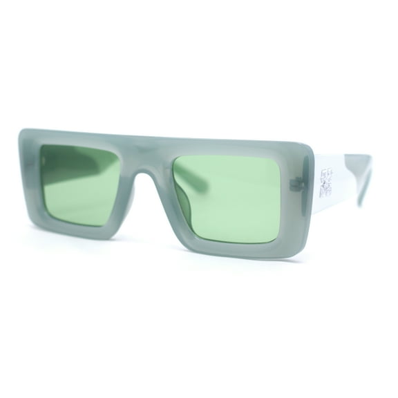 Womens Retro Squared Rectangular Mod Thick Plastic Sunglasses All Green