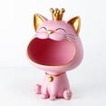 thumbnail image 3 of Figura de gato de la suerte de boca grande, soporte de almacenamiento de escritorio para llaves y dulces con forma de animal de resina. Rosa, 3 of 9