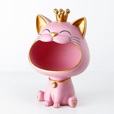 Creative Lucky Cat Figurine Storage Box, Statue Desk Sundries Container Organizer Sculpture for Him - Pink