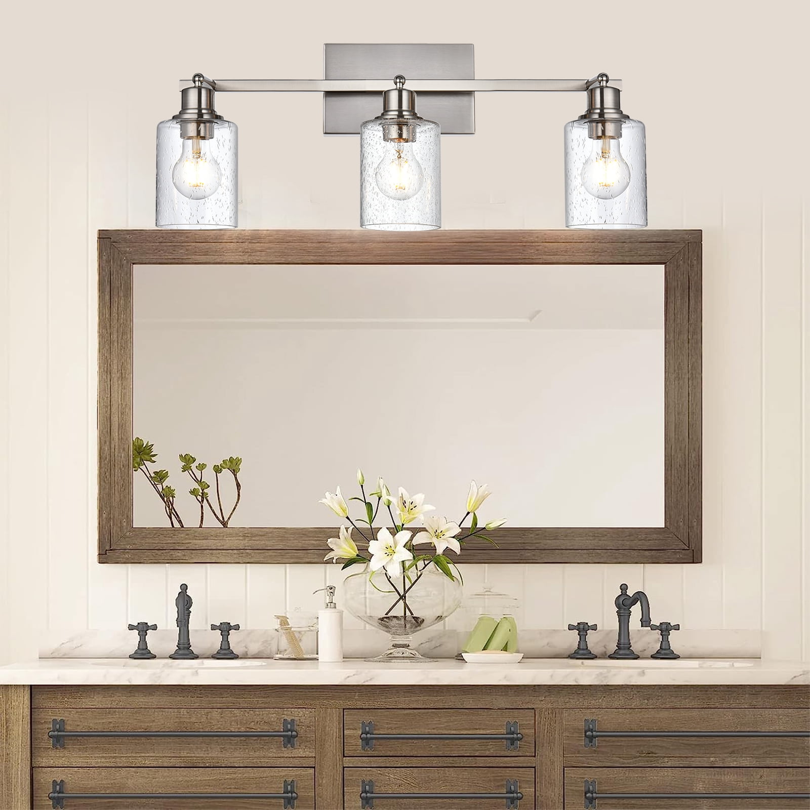 Melucee Adjustable Track Lighting Kit Brushed Nickel Flush Mount Ceiling Light with 3 Rotatable Light Heads Modern Vanity Lights for Bathroom