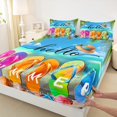 thumbnail image 3 of jejeloiu Colorful Beach Slipper Bed Sheets,Summer Ocean Holiday King Sheets,Cute Shell Starfish Sheet Set For Children,Luxury Bedroom Decor,4-Piece, 3 of 7