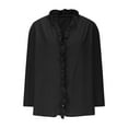 thumbnail image 4 of Tops for Women under $5 Cotton Linen 3/4 Sleeve V Neck Buttons Ruffles Summer Solid Shirts Black, 4 of 6