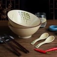 thumbnail image 2 of Ceramic Ramen Bowl Set of 2, 40oz Japanese Noodle Bowls with Spoons & Chopsticks Porcelain Large Soup Bowl for Pho, Udon, Retro Style Tableware Microwave & Dishwasher Safe, Twig, 2 of 9