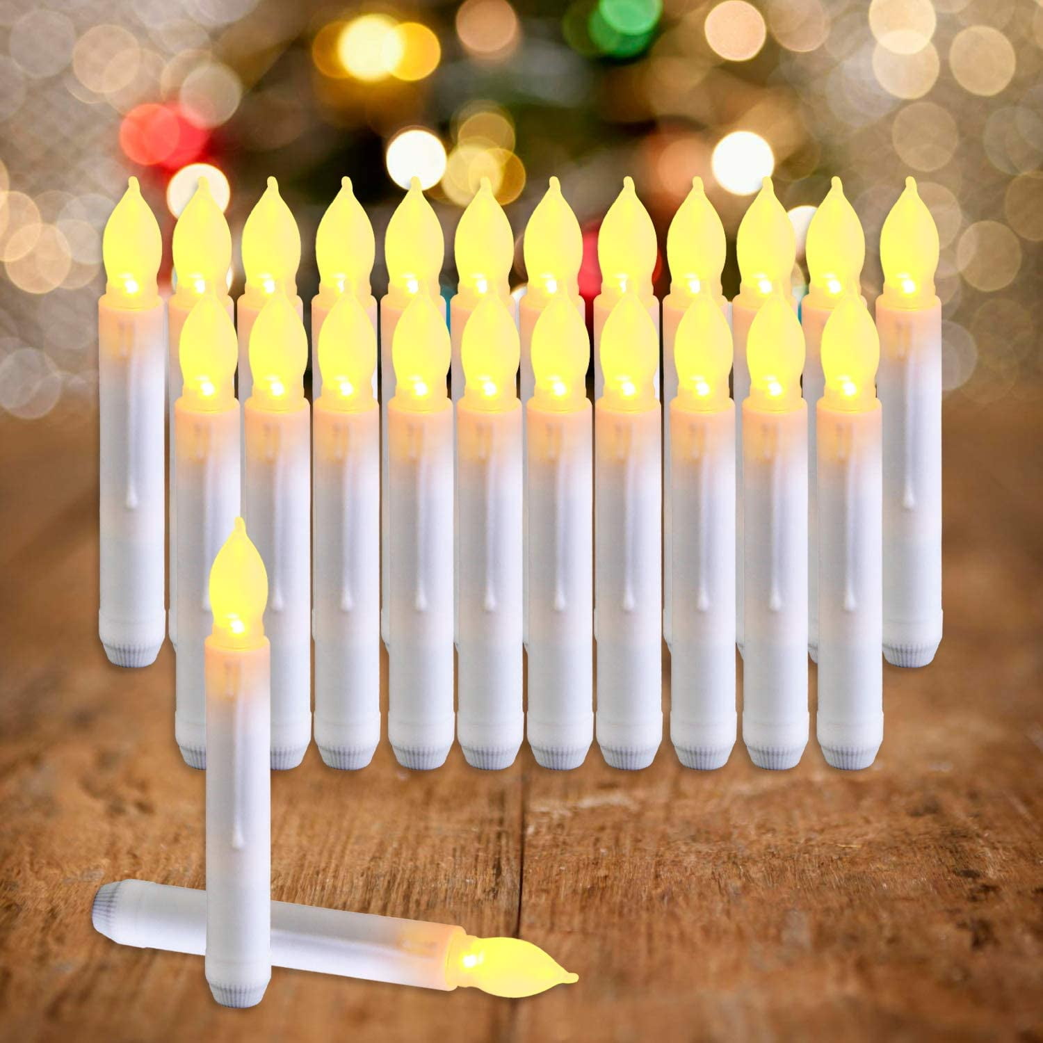 Church Christmas Decorations LED Taper Candles for Themed Party Raycare Set of 24 Flamelesss LED Taper Candles with Warm White Flickering Bulb Light Battery Operated Floating Candles