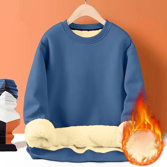 Chandails en Molleton pour Hommes Manches Longues Polaire Décontracté Col Rond Chaud Hiver Bleu,TG