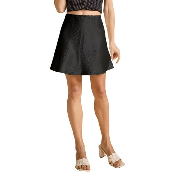 Parfaitlady Women'S Elegant High Waist Ruffle Mini Skirt Silky Satin Fishtail A-Line Skirts Black S