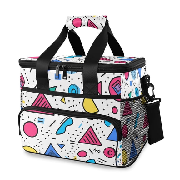 FORMRS Insulated Cooler Bag 24 Cans Capacity Soft Leakproof Lunch Box with Side Pockets, Red Retro Pattern