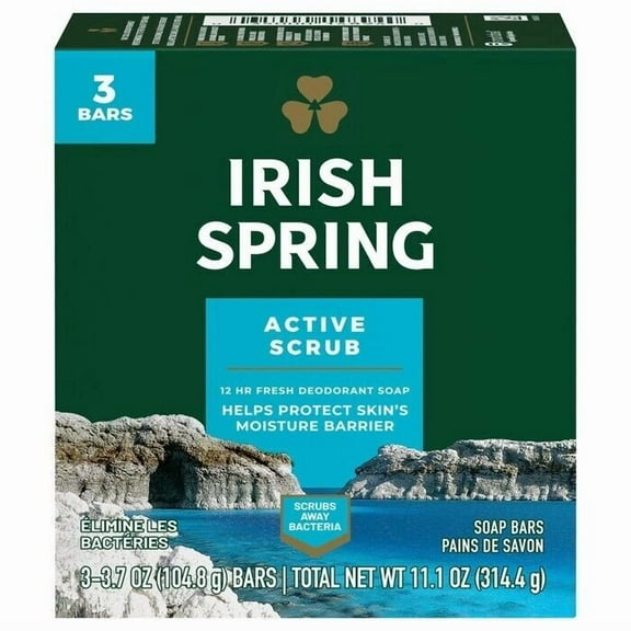 Irish Spring Deodorant Bath Bar Soap, Deep Action Scrub, with Scrubbing Beads,