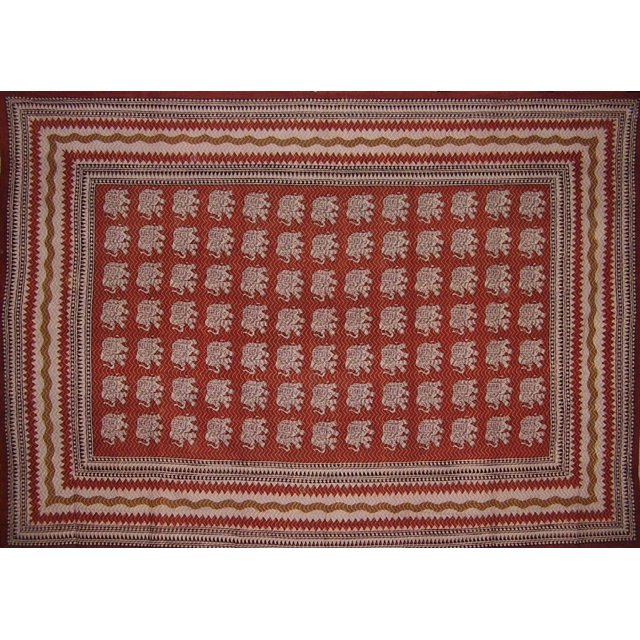Handmade Cotton Dabu Dyed Elephant Print Tapestry Tablecloth or Bedspread Twin 70 x 98 Inches
