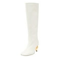 thumbnail image 3 of FSJ Women Stylish Chain High Heel Knee High Boots Rounded Closed Toe Side Zip Wide Calf Boots Fashion Casual Outing Shoes Size 4 White, 3 of 4