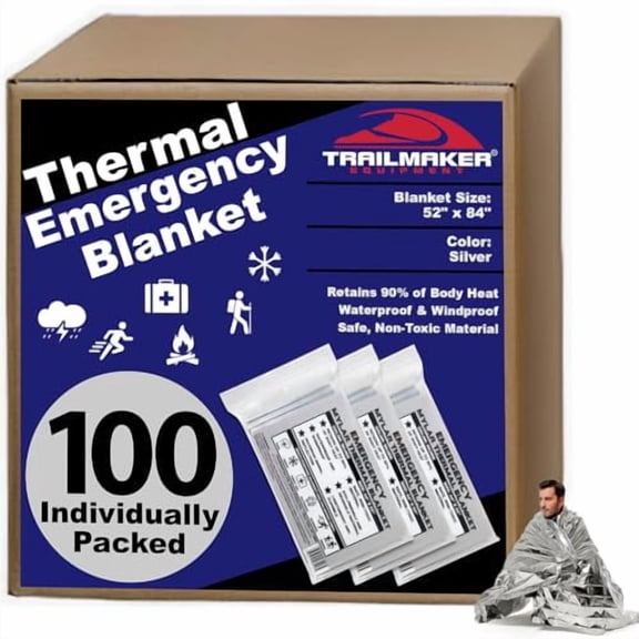 100 Mylar Emergency Survival Blankets Bulk | Emergency Blanket Bulk Mylar Survival Thermal Blankets 100 Pack Silver Foil Reflective Blankets for Cold Outdoors Camping Hiking First