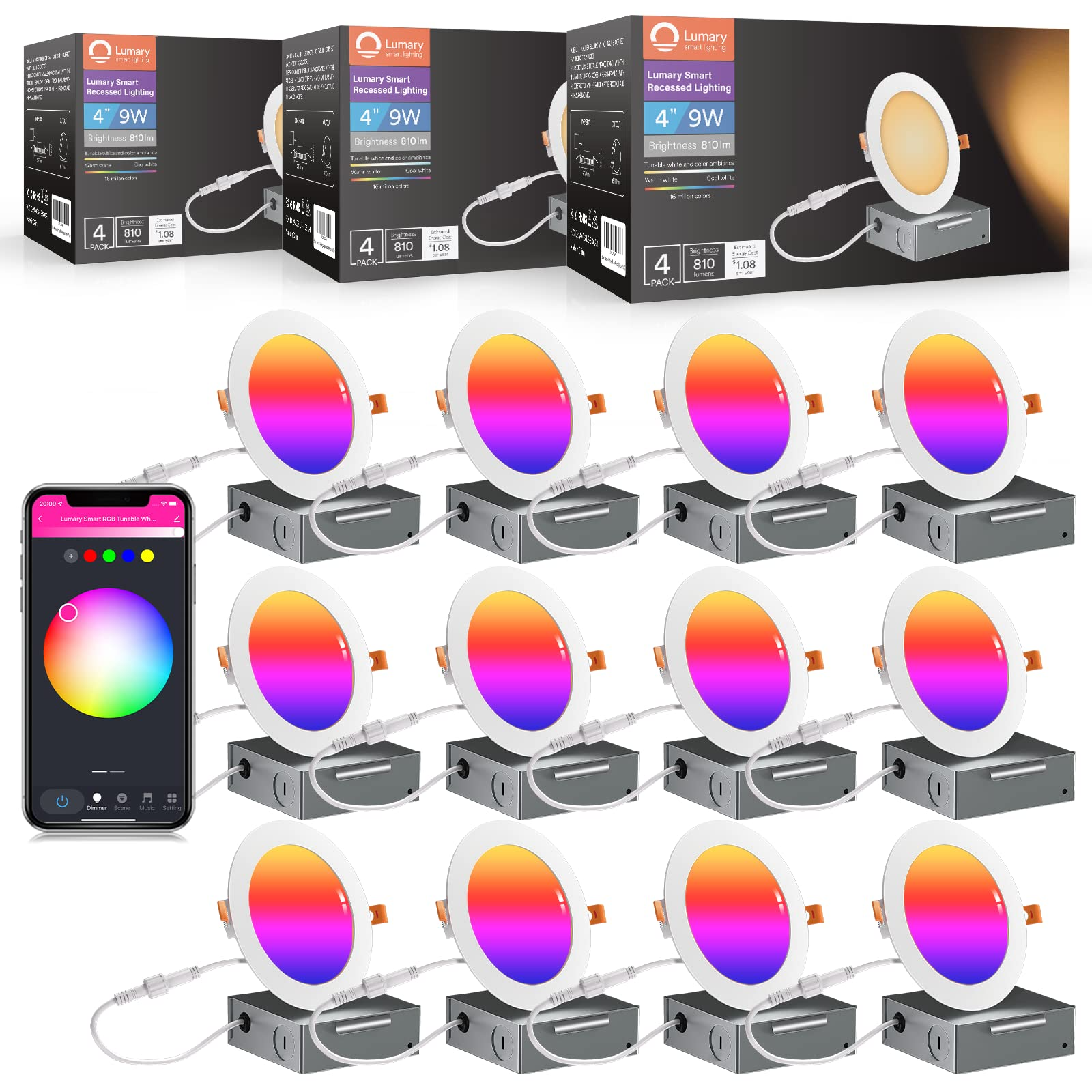 Lumary Recessed Lighting 4 Inch UltraThin Smart LED Recessed Lighting