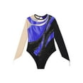 thumbnail image 5 of renvena Kids Girls Mesh Splice Long Sleeve Dance Leotards Shiny Metallic Athletic Ballet Dancewear Size 6-16 Royal Blue 12, 5 of 7