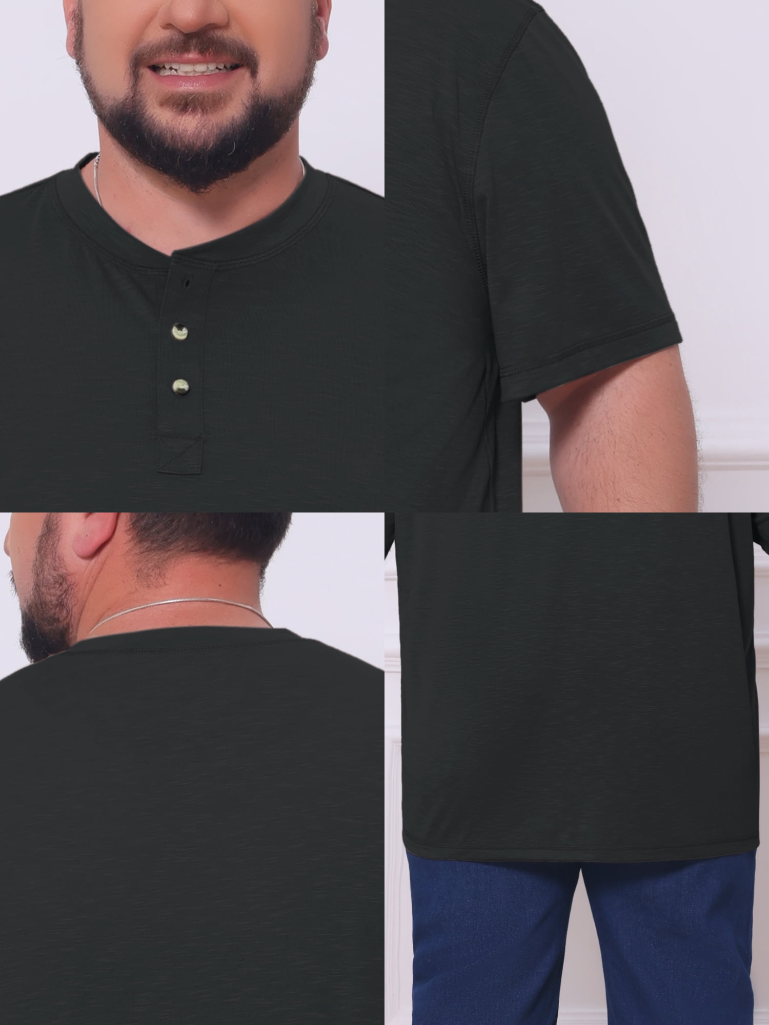 DARING DIVA Men's Big Tall Henley Shirts Button Down Short Sleeve T-Shirt XL Black