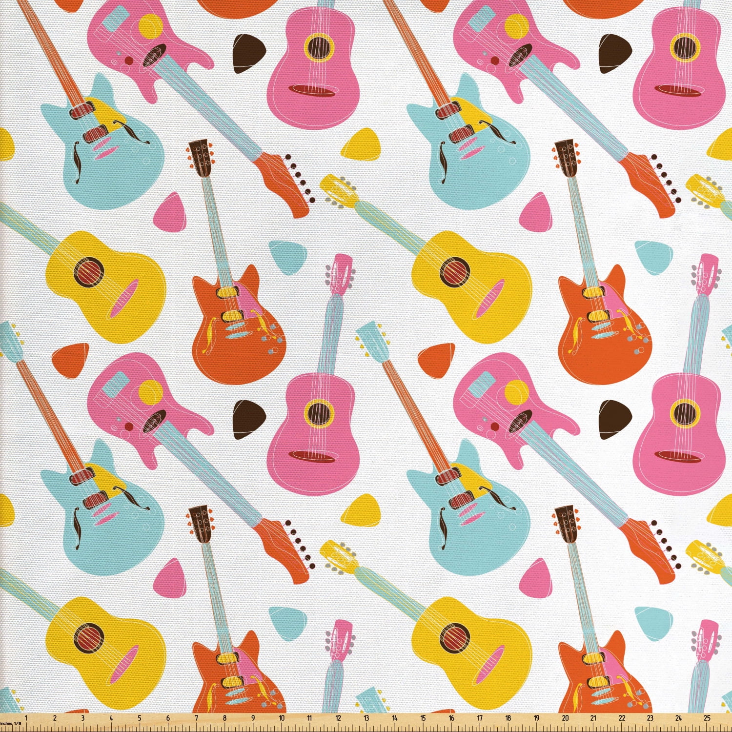Guitar Fabric by The Yard, Entertainment Equipment Concept Summer Festival Pattern with Colorful