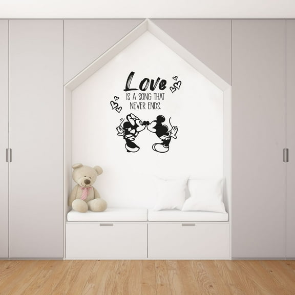 Never Ends Mickey Minnie Quote Disney Cartoon Quotes Wall Sticker Art Decal for Girls Boys Room Bedroom Nursery Kindergarten House Fun Home Decor Stickers Wall Art Vinyl Decoration Size (30x27 inch)