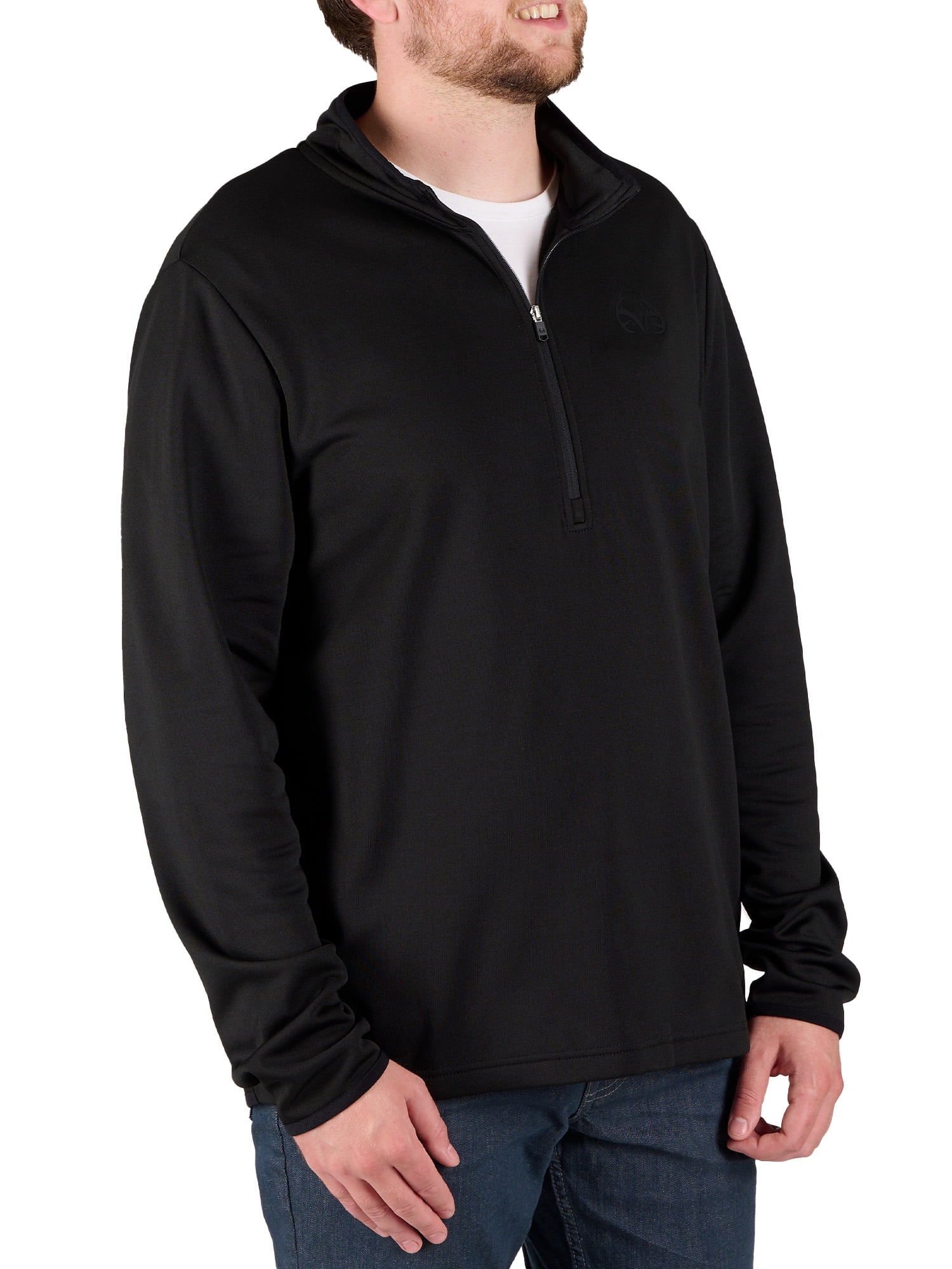 Realtree Men's Fleece Quarter Zip Pullover Sweatshirt in Black, Sizes S-2XL