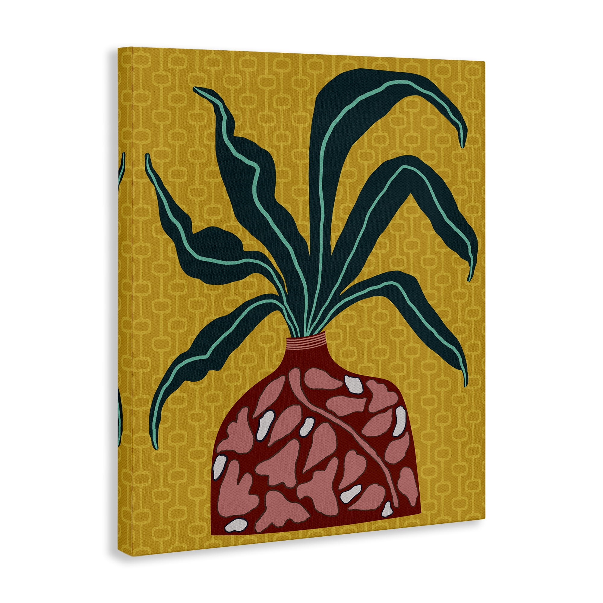 Stupell Industries Spider Plant on Yellow Plants & Flowers Painting Wrapped Canvas Art Print Wall Art, 16 x 20