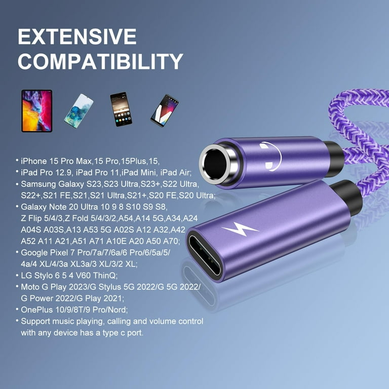 USB C to Aux Adapter,ABCPOW 2 in 1 Type C to 3.5 mm