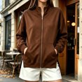 thumbnail image 6 of IUYRTFE Women's Full-Zip Track Jacket Stand Collar Oversized Casual Side Slit Sweatshirt with Pockets, 6 of 9