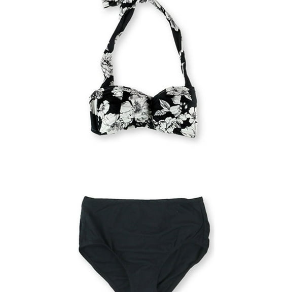 Anne Cole Womens Floral Halter Brief 2 Piece Bikini, Black, X-Small