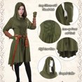 thumbnail image 5 of IROOZIGOTO Womens Medieval Renaissance Dress 7 Piece Costume Set Olive Green Hooded Long Sleeve Lace Up Asymmetric Hem with Faux Leather Accessories for Halloween Cosplay LARP Themed Party, 5 of 9