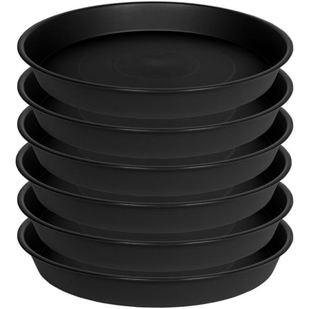 6 Inch Plant Saucers 6 Pack, Heavy Duty Plastic Drip Trays for Indoor Potted Plants, Flower Pots, Bird Bath Bowls, Water Catch Basin for Planters (Black)