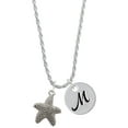 thumbnail image 1 of Delight Jewelry Silvertone Antiqued Starfish Silvertone Script Initial Disc - M - Charm Necklace, 20"+3", 1 of 4