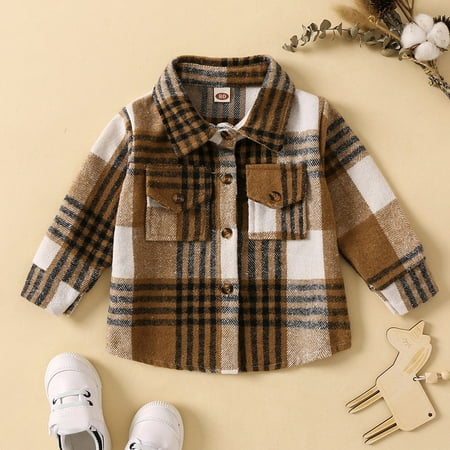 

ZMHEGW Toddler Jackets Boys Girls Shirt Plaid Long Sleeve Turn Down Collar Button Tops Outwear Kids Coats