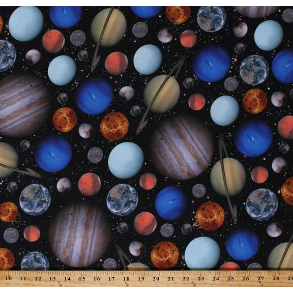Cotton Realistic Planets Stars Solar System Outer Space Astronomy Galaxy Digital Print Cotton Fabric Print by the Yard (Q4410-CELESTIALS-549)