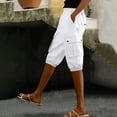 thumbnail image 6 of Yourumao Linen Cargo Shorts for Women Elastic Waist Cinch Bottom Shorts Solid Lightweight Knee Length Trousers Leisure Summer Pants, 6 of 7