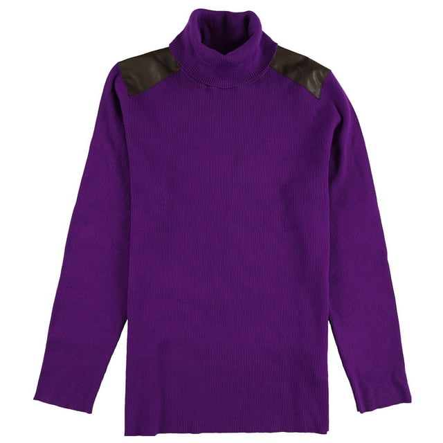 Ralph Lauren Womens Ribbed Elbow Faux Leather Patch Pullover Sweater, Purple, Plus Size, 2X