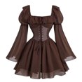thumbnail image 2 of XIAOCHA Womens Dark Gothic Corset Theme Mini Gown Square Neck Flare Bell Sleeve Chiffon Layer Festival Party Long Dress, 2 of 4