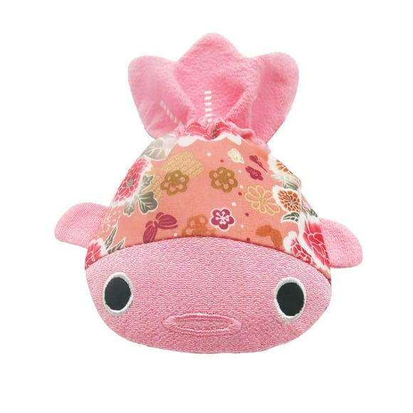 BARbee Japanese Chirimen & Kimono Print Fabric Goldfish Drawstring Travel Small Things Cosmetic Key Bag Pouch Coin Purse with anklet bracelet earrings with RANDOM THANK-YOU CARD (Small Pink)