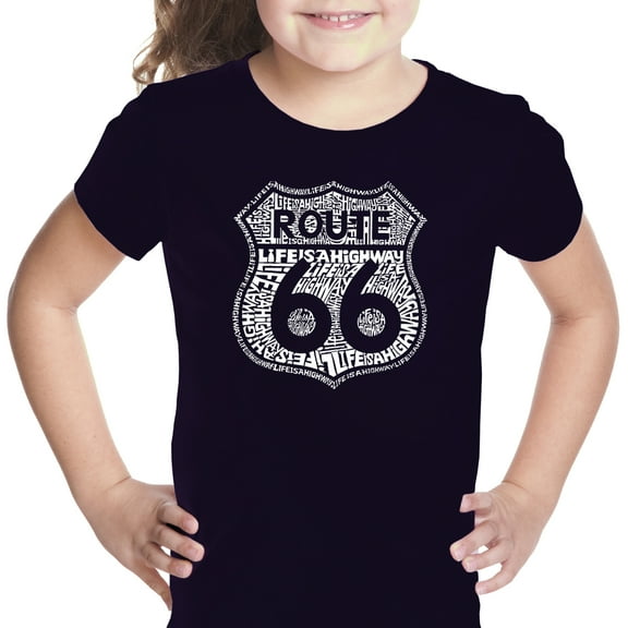 LA Pop Art Girl's Word Art T-shirt - Route 66 - Life is a Highway
