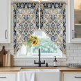 thumbnail image 3 of Swag Valance Curtains for Windows, Boho Navy Blue Light Filtering Kitchen Curtains with Rod Pocket, Vintage Southwestern Geometric Ethnic Window Treatment Valances for Living Room, 28x36 - 2 PCS, 3 of 9