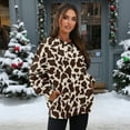 thumbnail image 2 of SCRAWLGOD Brown Cow Print Women Sweatshirt Long Sleeve Crew Neck Sweatshirts for Women Trendy Comfy Casual Clothes Oversized Pullover Tops with Pockets, L, 2 of 7